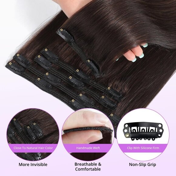 Clip in Hair Extensions Human Hair Seamless Silky Straight 20 inch for Women main image 8